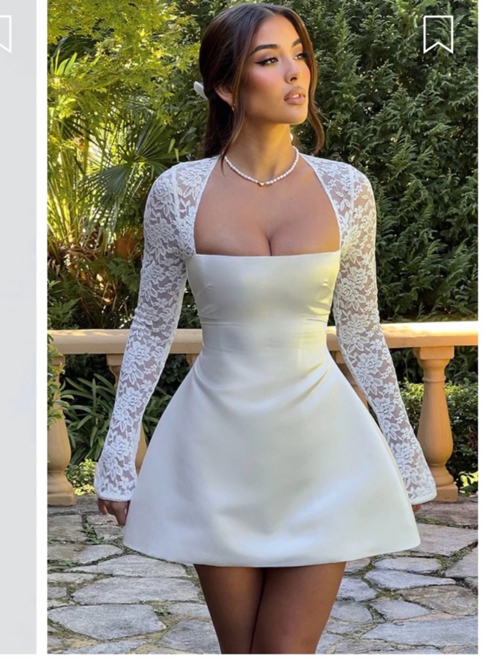 Women's babyboo White Lace-Sleeve Mini Dress